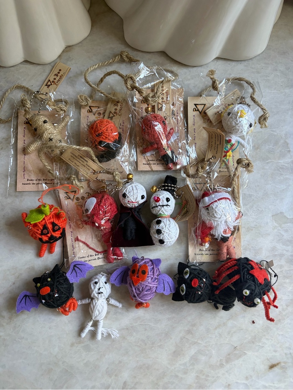 Voo Doo Friends Halloween Keychain Set - Assorted Orange, Black, White, Purple